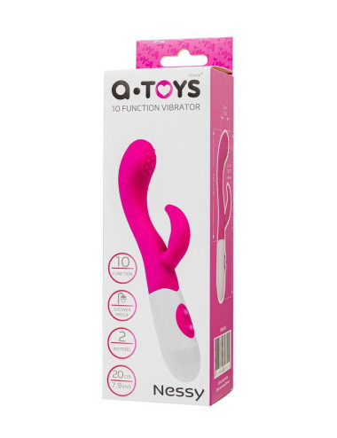 A-TOYS, Vibrator Nessy with Clitoral Stimulator, Silicone, Pink, 20 cm, 10 speeds, 2xAAA