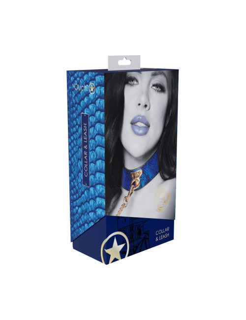 Florence Collection Kagańce Obroża z Smyczą Blue - Zabawki BDSM