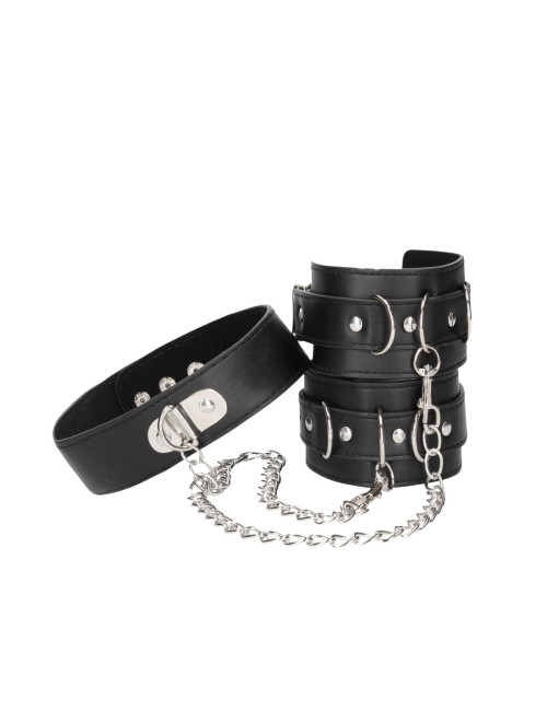Ouch! Bonded Leather Collar ze Skórzanymi Kajdankami