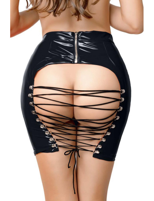 Glossy Czarna Spódnica Wetlook Leanne XL