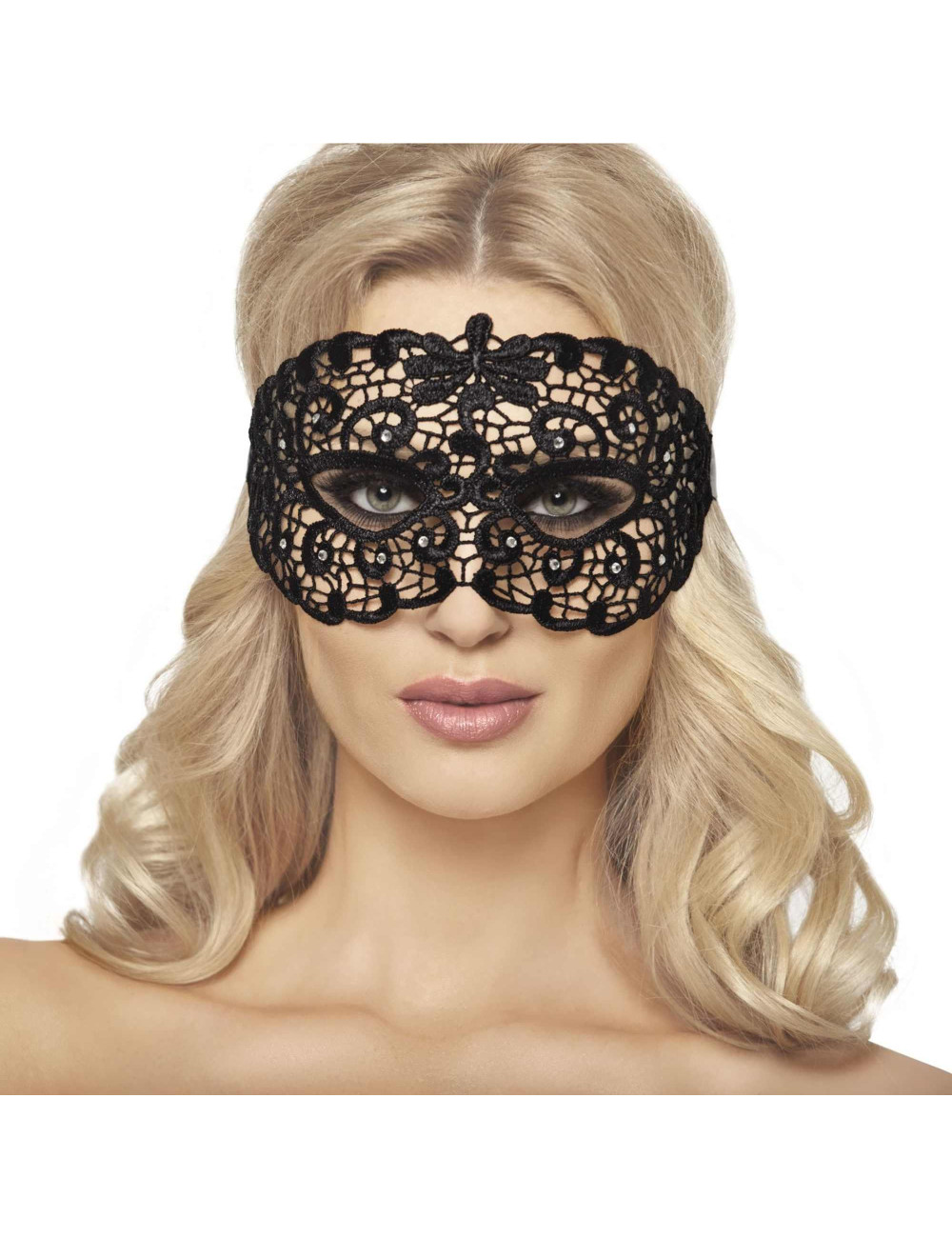 Maska na oczy ROXANA 6790 One Size - Bielizna ROXANA Pozostałe, czarna z cyrkoniami