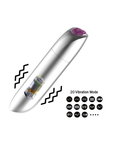 Stymulator-Rechargeable Powerful Bullet Vibrator USB 20 Functions - Silver