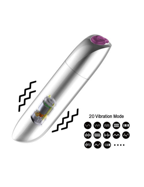 Stymulator-Rechargeable Powerful Bullet Vibrator USB 20 Functions - Silver
