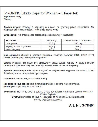 Supl.diety-PRORINO Women- 5pcs black line Libido Caps