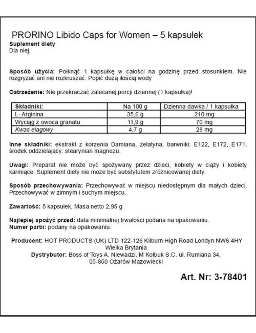Supl.diety-PRORINO Women- 5pcs black line Libido Caps