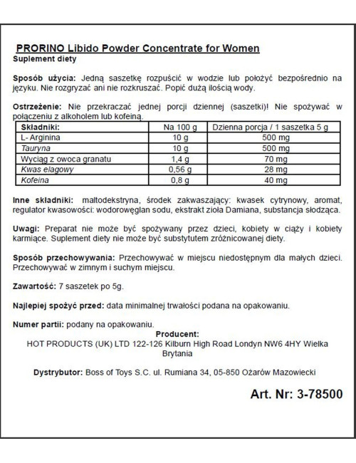 Hot Prorino Black Line Libido Powder – Proszek stymulujący dla kobiet