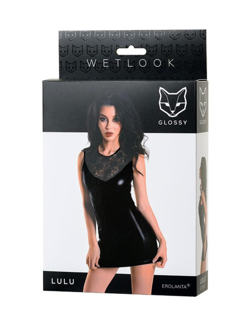 Glossy Wetlook Black Dress Lulu - czarna sukienka S
