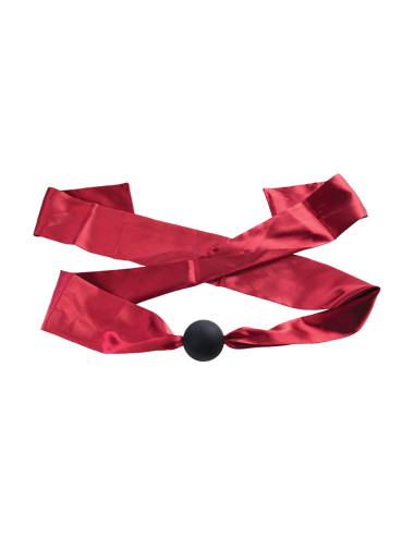 Silicone ball gag with satin straps.