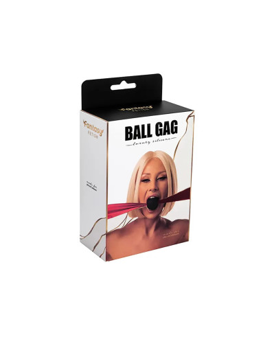 Silicone ball gag with satin straps.
