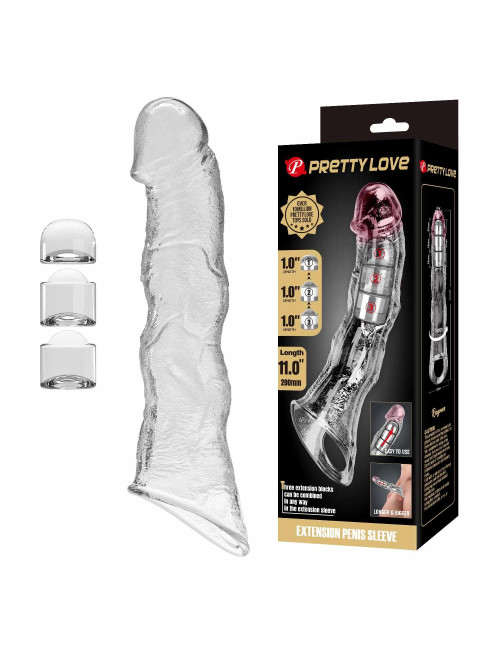 Pretty Love Extension Sleeve Przezroczysta z Modułowymi Blokami – 28 cm, Zabawki/Nakładki/Przedłużki, Bezpieczne dla ciała