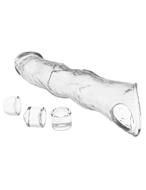 Pretty Love Extension Sleeve Przezroczysta z Modułowymi Blokami – 28 cm, Zabawki/Nakładki/Przedłużki, Bezpieczne dla ciała