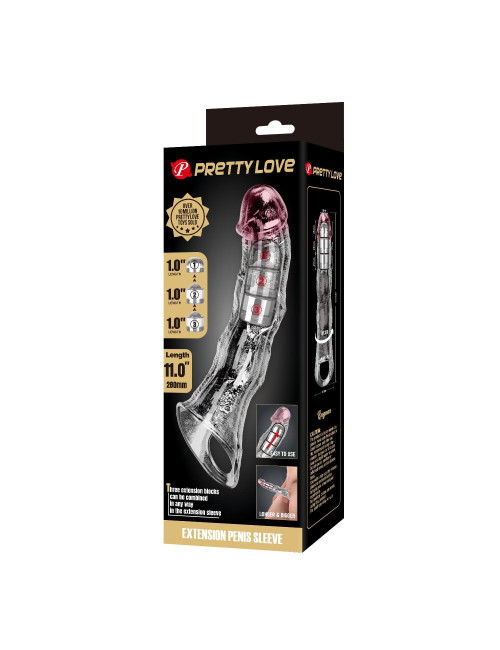 Pretty Love Extension Sleeve Przezroczysta z Modułowymi Blokami – 28 cm, Zabawki/Nakładki/Przedłużki, Bezpieczne dla ciała