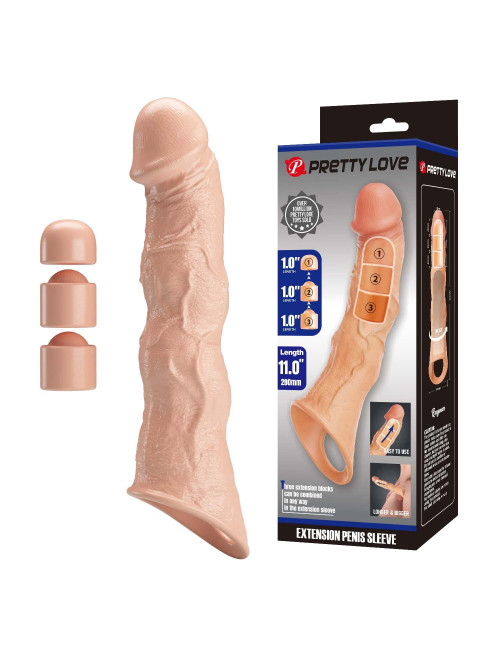 Pretty Love Nakładka powiększająca penis z modułowymi blokami długości 28 cm – Zabawki/Nakładki/Przedłużki