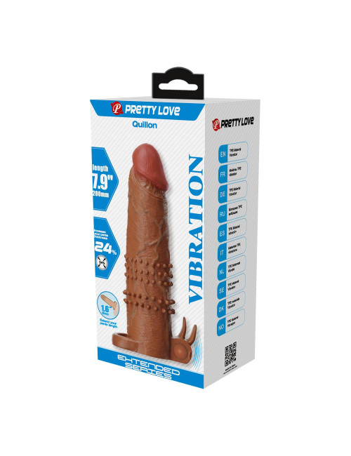 Pretty Love Quillon – 20 cm Wibrująca Nakładka na Penisa i Przedłużka, Zabawki dla Par, 5 cm Średnica