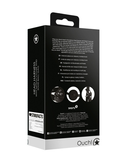 Ouch! Head Harness z Maską, Kneblem Kulkowym i PU Leather