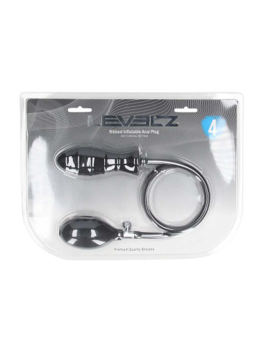 Ribbed Inflatable Silicone Anal Plug - Black