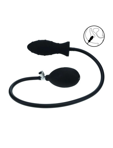 Ribbed Inflatable Silicone Anal Plug - Black