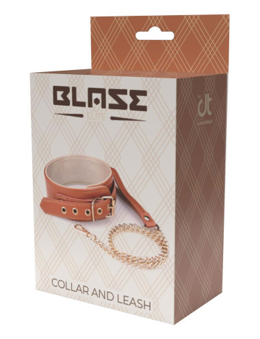 Blaze Elite Obroża i Łańcuch Cognac Vegan Leather – Zabawki BDSM Kagańce