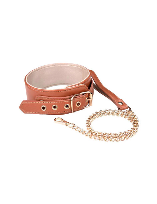 Dream Toys Blaze Elite Obroża i Łańcuch Cognac Vegan Leather