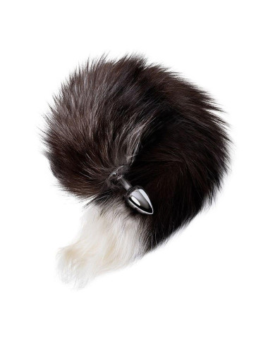 Silver anal plug with a fox tail