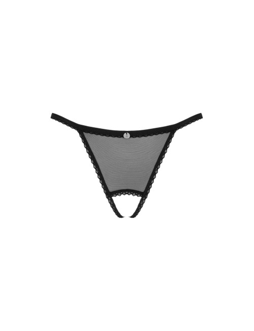 Obsessive Celia Noir Stringi Otwarte XL/2XL z kwiatową gipiurą