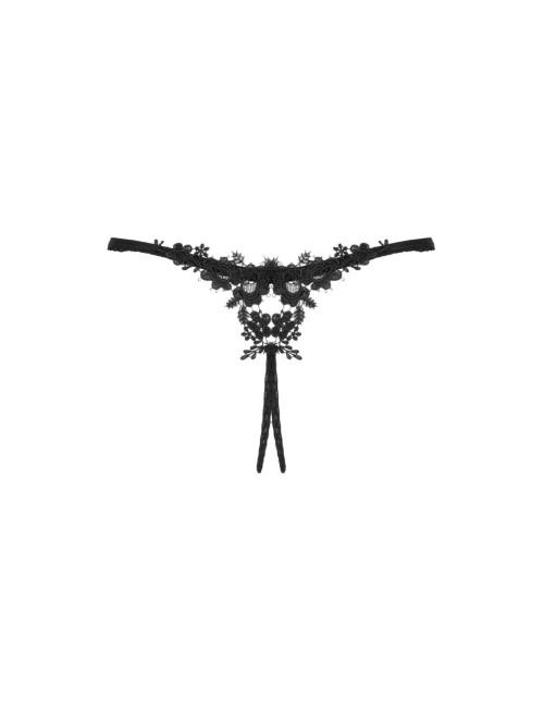 Obsessive Celia Noir Stringi Otwarte XL/2XL z kwiatową gipiurą