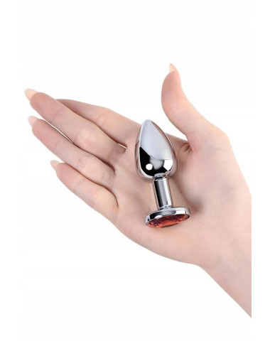 Silver anal plug with  red gem