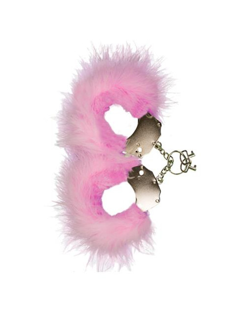 Kajdanki-Śmieszna zabawka-kadanki - Metallic Handcuffs,Feather Cov.. Pink