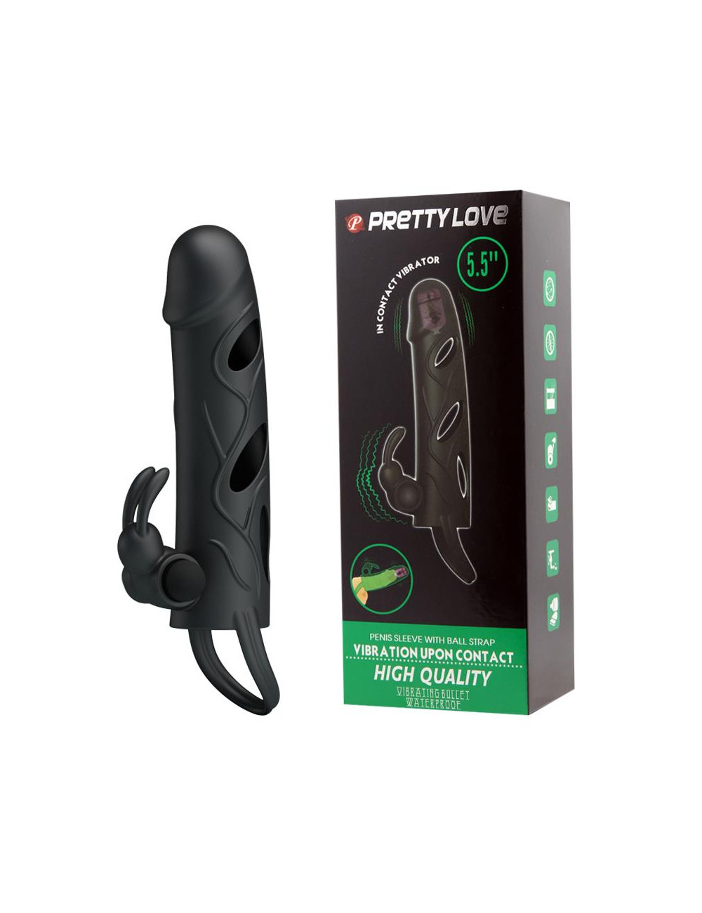 PRETTY LOVE - PENIS SLEEVE WITH BALL STRAP vibration BLACK