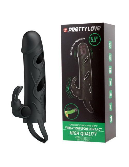 PRETTY LOVE - PENIS SLEEVE WITH BALL STRAP vibration BLACK