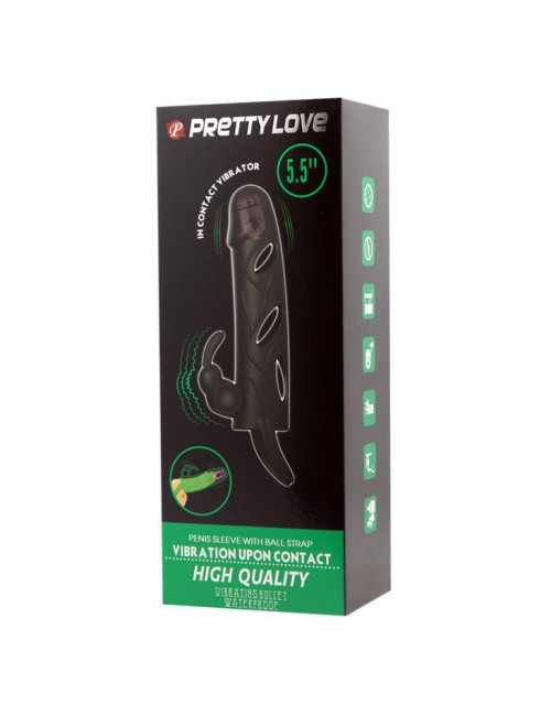 PRETTY LOVE - PENIS SLEEVE WITH BALL STRAP vibration BLACK