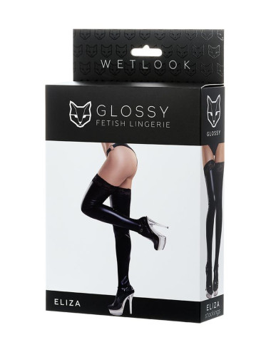 Glossy Shiny Wetlook stockings with a lace ELIZA - black L