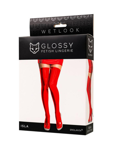 Wetlook Glossy Isla stockings - red L