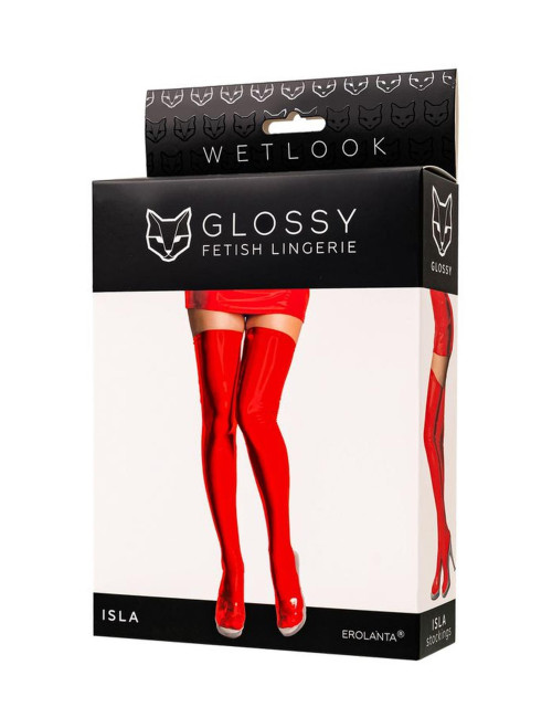 Glossy Wetlook Pończochy Isla Red L