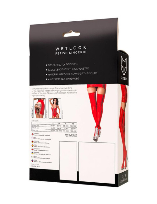 Glossy Wetlook Pończochy Isla Red L