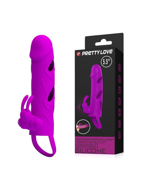 Pretty Love Penis Sleeve z Paskiem na Jądra, Wibracja, Fioletowy - Zabawki Nakładki Przedłużki