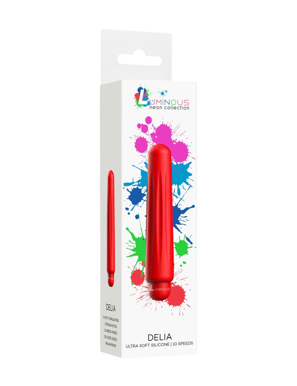 Luminous Delia Red – Czerwony wibrator bullet z nakładką 10-funkcyjny