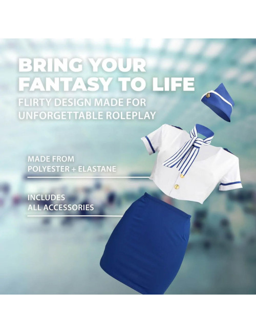 Stewardess Costume - S/M - Blue/White
