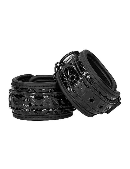 Kajdanki Luxury Black – BDSM Kajdanki z Neoprenem i Eko Skórą, Regulowane 21–31 cm, Diamentowy Wzór
