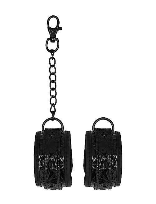 Kajdanki Luxury Black – BDSM Kajdanki z Neoprenem i Eko Skórą, Regulowane 21–31 cm, Diamentowy Wzór