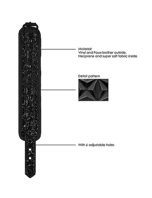 Kajdanki Luxury Black – BDSM Kajdanki z Neoprenem i Eko Skórą, Regulowane 21–31 cm, Diamentowy Wzór