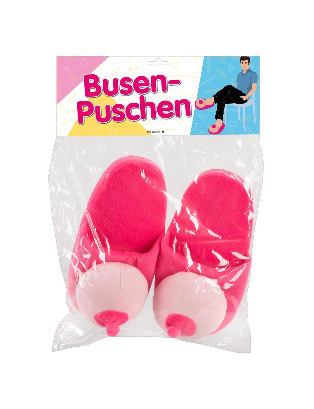 Slipper Biust Pink – Śmieszne pluszowe pantofle z biustem (roz. 42-45) – Zabawki domowe