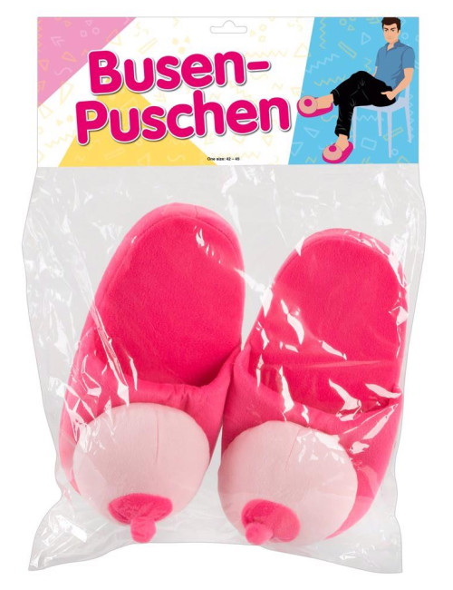 Slipper Biust Pink – Śmieszne pluszowe pantofle z biustem (roz. 42-45) – Zabawki domowe