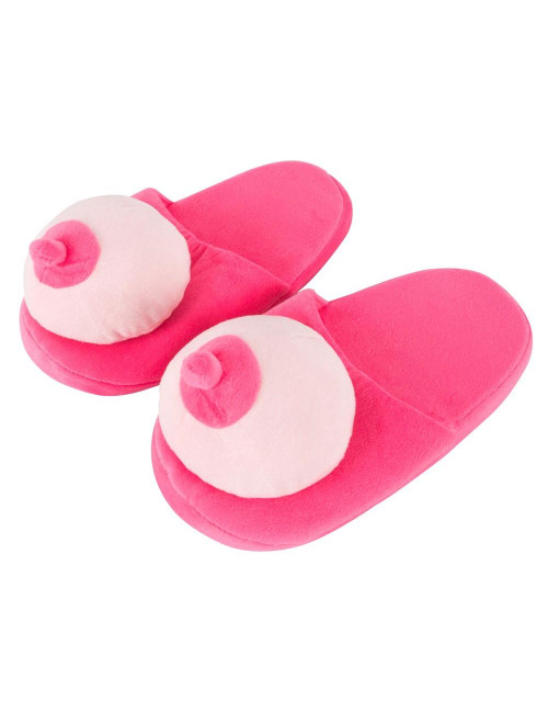 Slipper Biust Pink – Śmieszne pluszowe pantofle z biustem (roz. 42-45) – Zabawki domowe