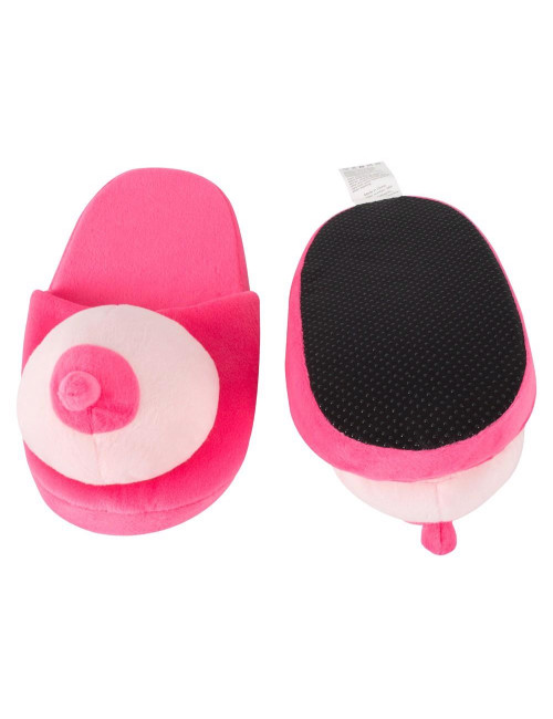 Slipper Biust Pink – Śmieszne pluszowe pantofle z biustem (roz. 42-45) – Zabawki domowe