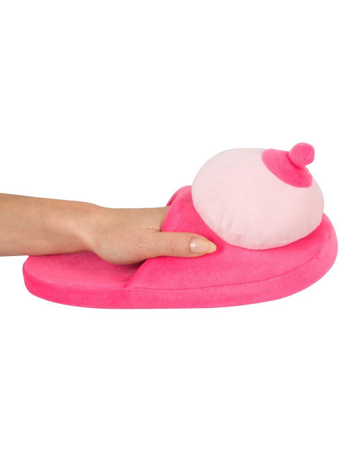 Slipper Biust Pink – Śmieszne pluszowe pantofle z biustem (roz. 42-45) – Zabawki domowe