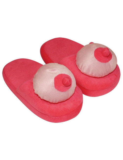 Slipper Biust Pink – Śmieszne pluszowe pantofle z biustem (roz. 42-45) – Zabawki domowe