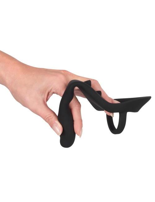 Pierścień erekcyjny silikon bez wibracji z zatyczką analną - Black Velvets Ring & Plug