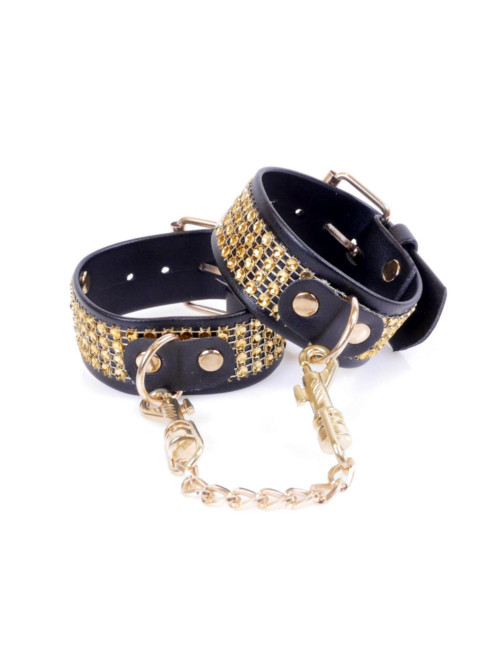 Kajdanki Fetish B - Series z kryształami 3 cm Gold | Zabawki BDSM