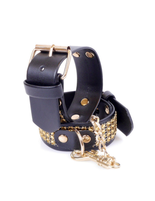 Kajdanki Fetish B - Series z kryształami 3 cm Gold | Zabawki BDSM